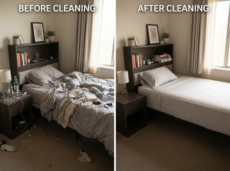 Before and after Airbnb cleaning in a Melbourne CBD apartment